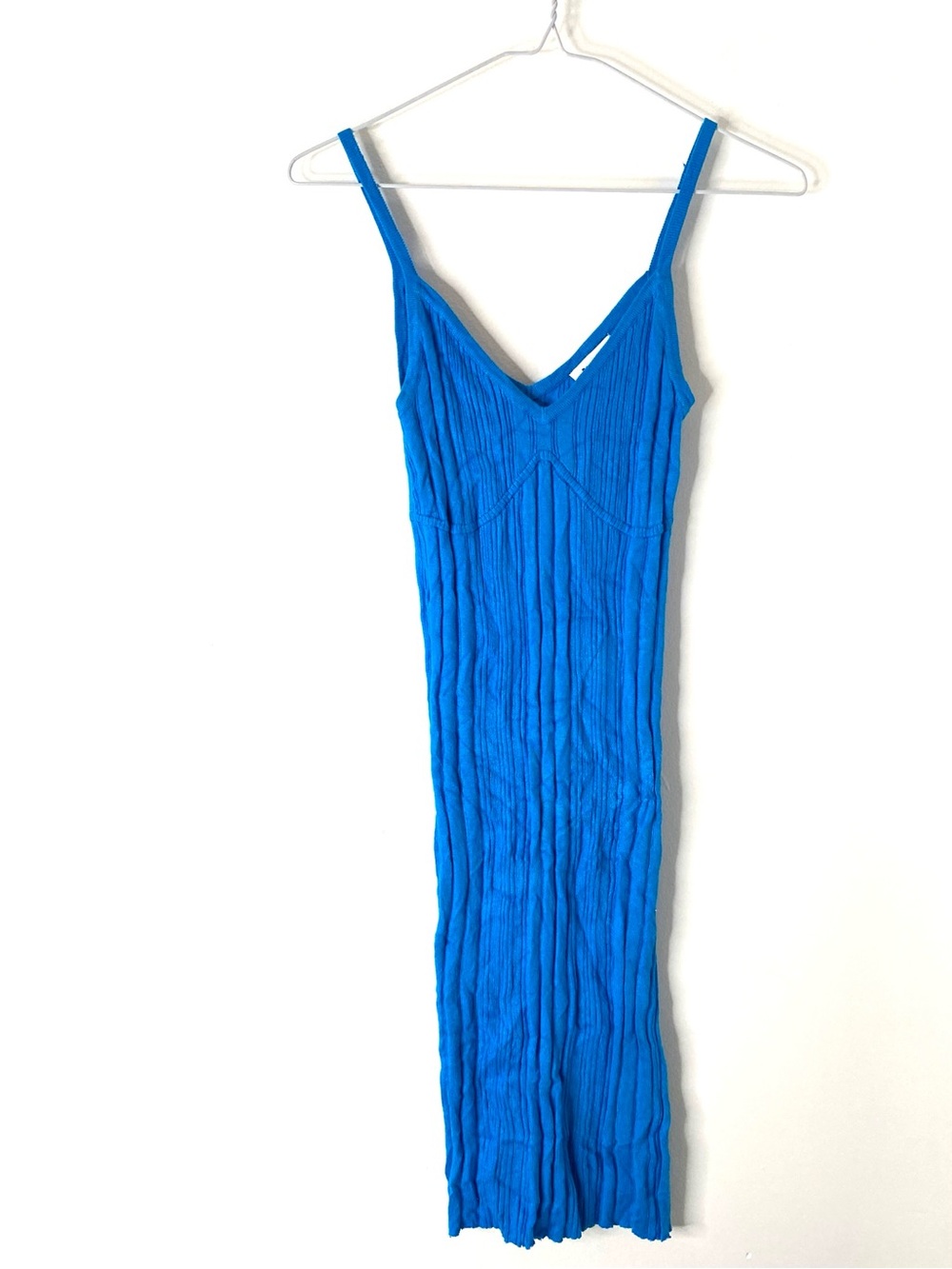 Princess Polly Bright Blue Ribbed Mini V Neck Tank Strap Summer Party Dress